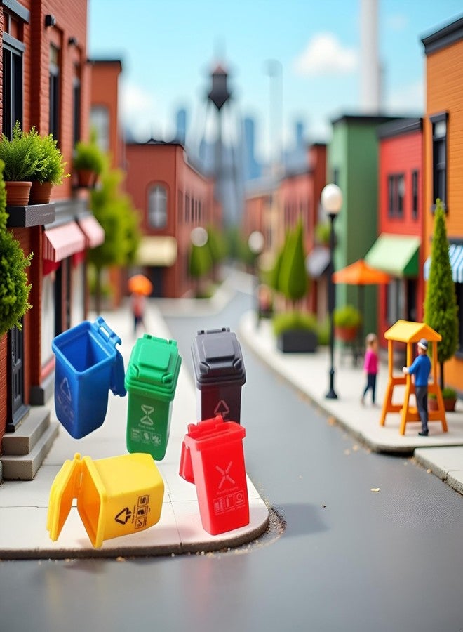 Jizlan 5 Pcs Colourful 1: 12 Scale Life Scene Mini Trash Can Decor Waste Container Miniature Sorting Garbage Bin Model, Microscopic Scene Dollhouse Accessories - Image 5